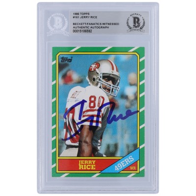 Jerry Rice San Francisco 49ers Autographed 1986 Topps #161 Beckett Fanatics Witnessed Authenticated Rookie Card