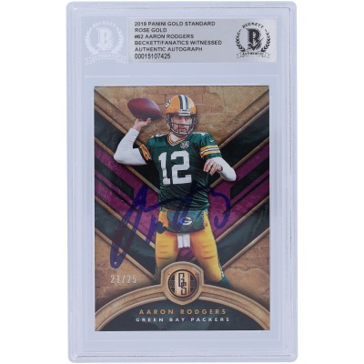 Aaron Rodgers Green Bay Packers Autographed 2019 Panini Gold Standard Rose Gold Variation #62 #21/25 Beckett Fanatics Witnessed Authenticated Card