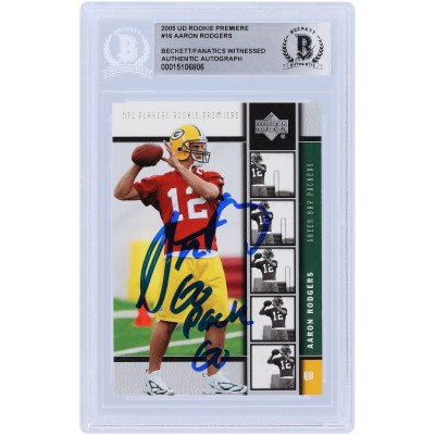 Aaron Rodgers Green Bay Packers Autographed 2005 Upper Deck Rookie Premiere #16 Beckett Fanatics Witnessed Authenticated Rookie Card with Go Pack Go Inscription