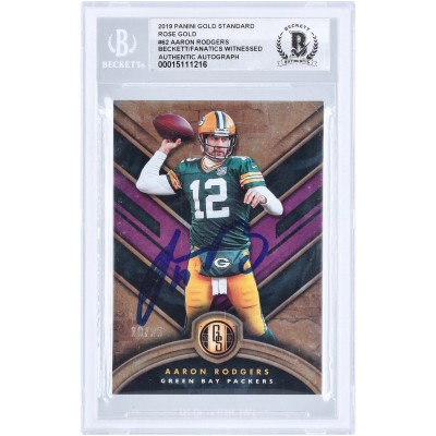 Aaron Rodgers Green Bay Packers Autographed 2019 Panini Gold Standard Rose Gold Variation #62 #18/25 Beckett Fanatics Witnessed Authenticated 10 Card