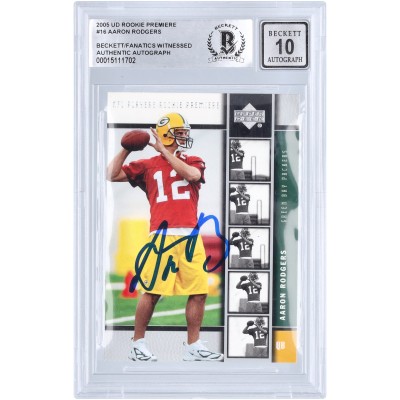 Aaron Rodgers Green Bay Packers Autographed 2005 Upper Deck Rookie Premiere #16 Beckett Fanatics Witnessed Authenticated 10 Rookie Card