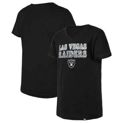 Футболка Las Vegas Raiders New Era Girls Youth Reverse Sequin V-Neck - Black