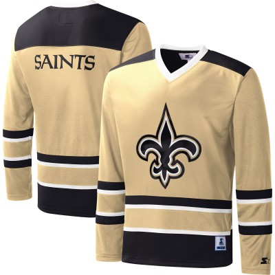 Футболка с длинным рукавом New Orleans Saints Starter Gold Cross-Check V-Neck