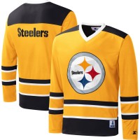 Pittsburgh Steelers Starter Gold Cross-Check V-Neck Long Sleeve T-Shirt