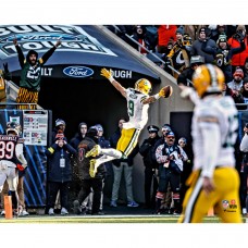 Christian Watson Green Bay Packers Unsigned Fanatics Authentic Leaping for a Touchdown Photograph