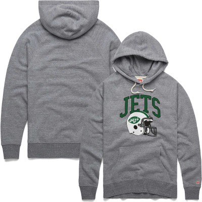New York Jets Homage Gray Retro Helmet Raglan Pullover Tri-Blend Hoodie