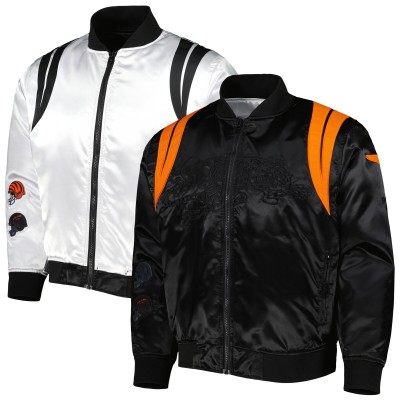 Кофта на молнии Cincinnati Bengals x BlaCkOWned Stripes Don't Come Easy Reversible Satin Bomber - Black/White