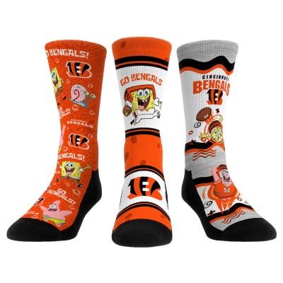 Три пары носков Cincinnati Bengals Rock Em Unisex NFL x Nickelodeon Spongebob Squarepants