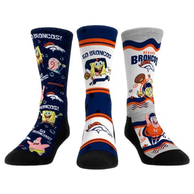 Три пары носков Denver Broncos Rock Em Unisex NFL x Nickelodeon Spongebob Squarepants