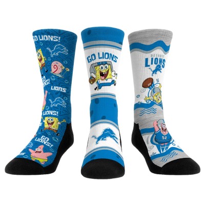 Три пары носков Detroit Lions Rock Em Unisex NFL x Nickelodeon Spongebob Squarepants