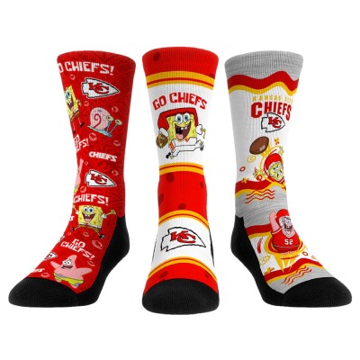 Три пары носков Kansas City Chiefs Rock Em Socks Unisex NFL x Nickelodeon Spongebob Squarepants Set