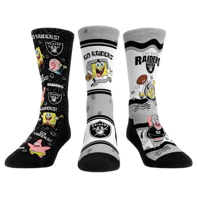 Три пары носков Las Vegas Raiders Rock Em Socks Unisex NFL x Nickelodeon Spongebob Squarepants Set