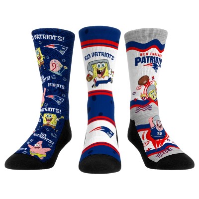 Unisex New England Patriots Rock Em Socks NFL x Nickelodeon Spongebob Squarepants 3-Pack Crew Socks Set