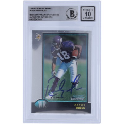 Randy Moss Minnesota Vikings Autographed 1998 Bowman Chrome #182 Beckett Fanatics Witnessed Authenticated 10 Rookie Card