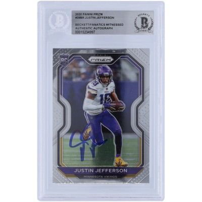 Justin Jefferson Minnesota Vikings Autographed 2020 Panini Prizm #398 Beckett Fanatics Witnessed Authenticated Rookie Card