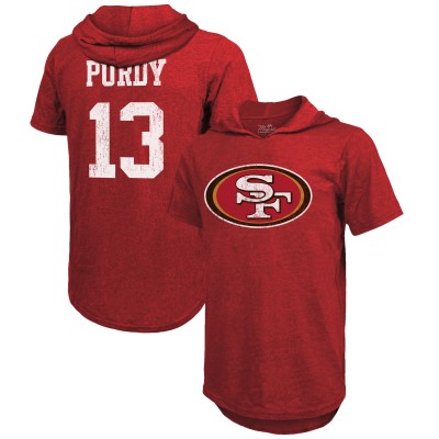 Футболка с капюшоном Brock Purdy San Francisco 49ers Majestic Threads Player Name & Number Tri-Blend Short Sleeve - Scarlet