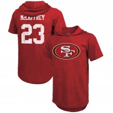 Футболка с капюшоном Christian McCaffrey San Francisco 49ers Majestic Threads Player Name & Number Tri-Blend Slim Fit - Scarlet