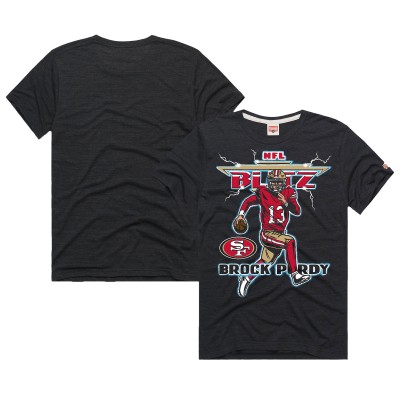 Unisex San Francisco 49ers Brock Purdy Homage Heathered Black NFL Blitz Player Tri-Blend T-Shirt