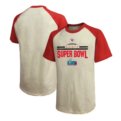 Футболка Kansas City Chiefs Majestic Threads Super Bowl LVII Goal Line Stand Raglan - Cream/Red