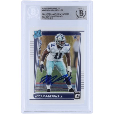 Micah Parsons Dallas Cowboys Autographed 2021 Panini Donruss Optic Rated Rookie #245 Beckett Fanatics Witnessed Authenticated Rookie Card