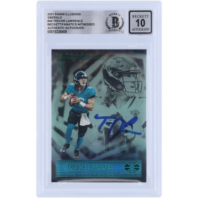 Trevor Lawrence Jacksonville Jaguars Autographed 2021 Panini Illusions Emerald #59 Beckett Fanatics Witnessed Authenticated 10 Rookie Card