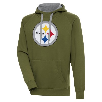 Pittsburgh Steelers Antigua Olive Primary Logo Victory Pullover Hoodie