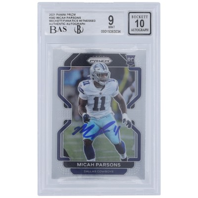 Micah Parsons Dallas Cowboys Autographed 2021 Panini Prizm #382 Beckett Fanatics Witnessed Authenticated 9/10 Rookie Card